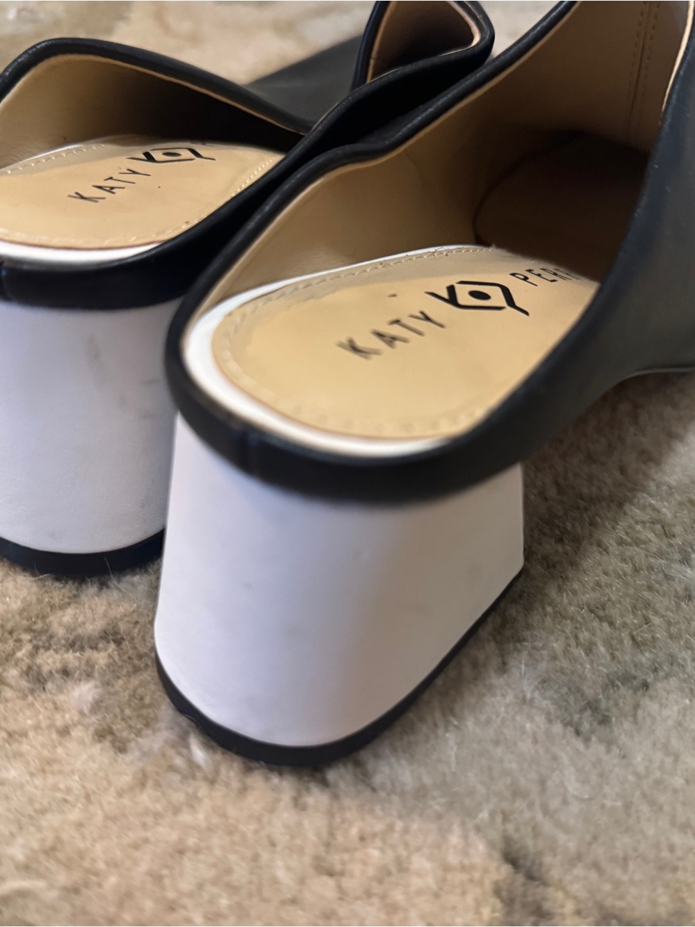 Katy Perry Collections Black Upper with White Block Heel Mules